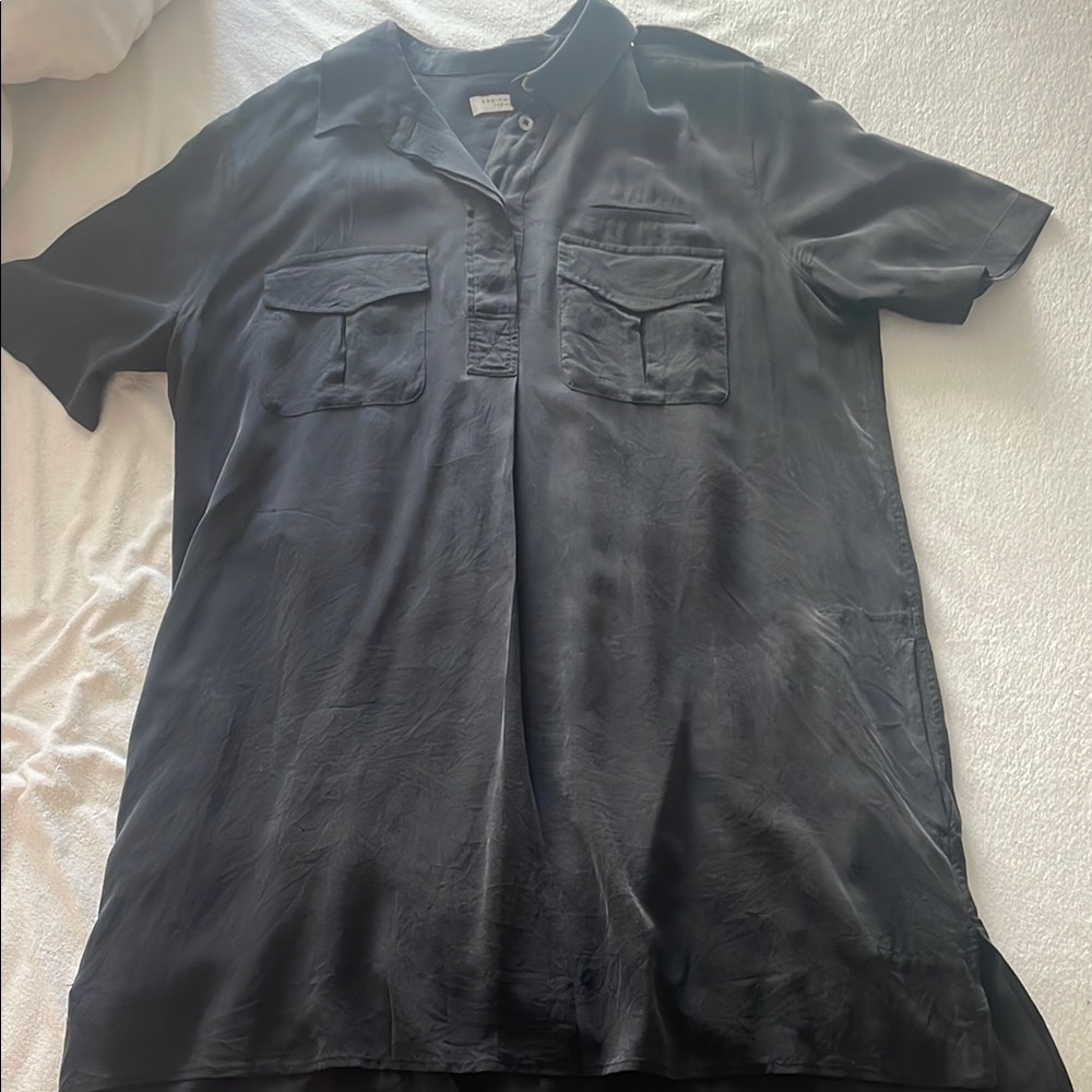 Equipment Silk Black Shirt Dress Shortsleeves